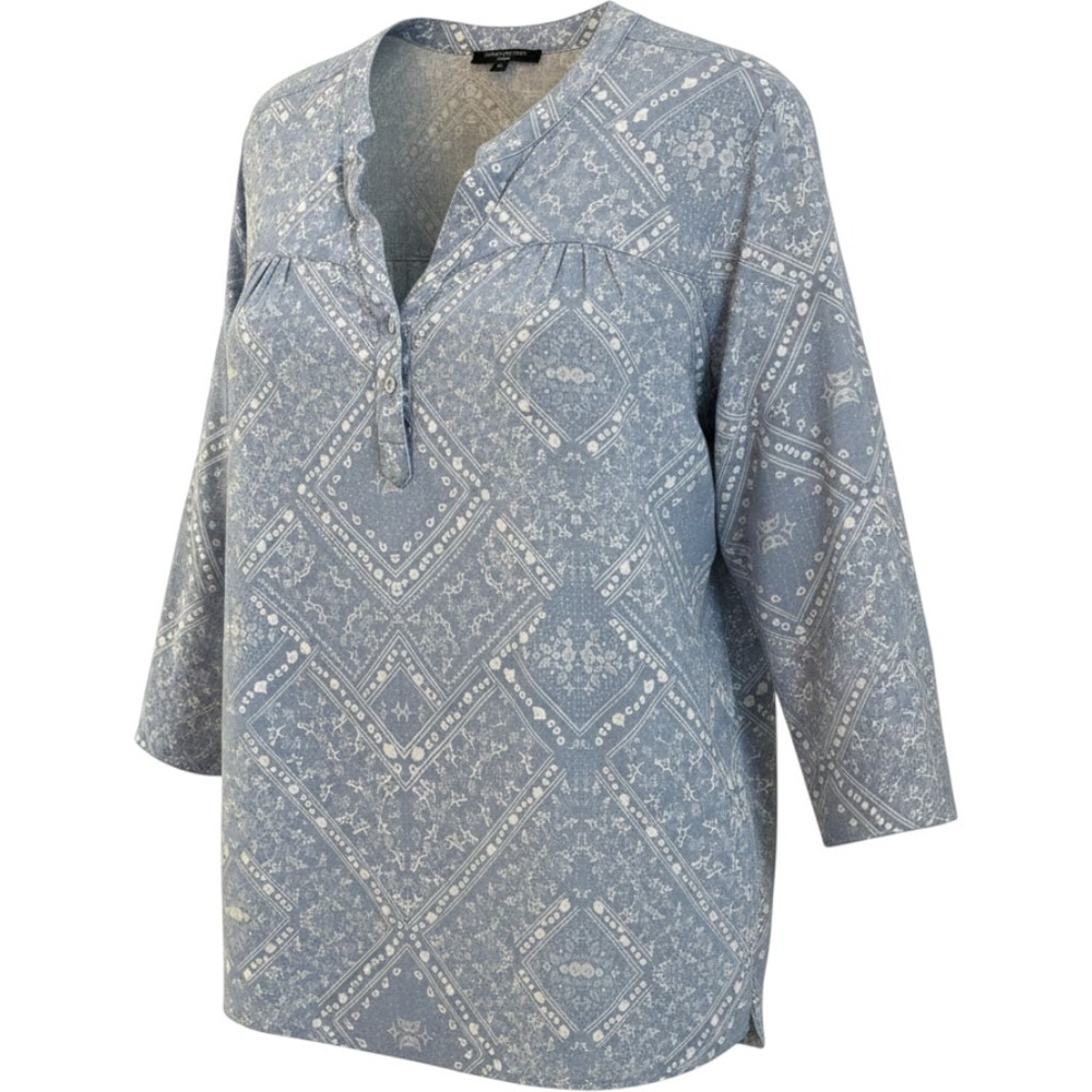 Anne Carson Blue Bandana Print Linen Blend Tunic Blouse Size 1X Western Boho